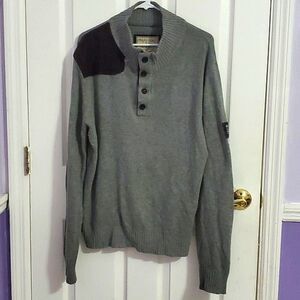 Marc Ecko Cut & Sew Gray High Neck Elbow Patches Wool Blend Sweater L
